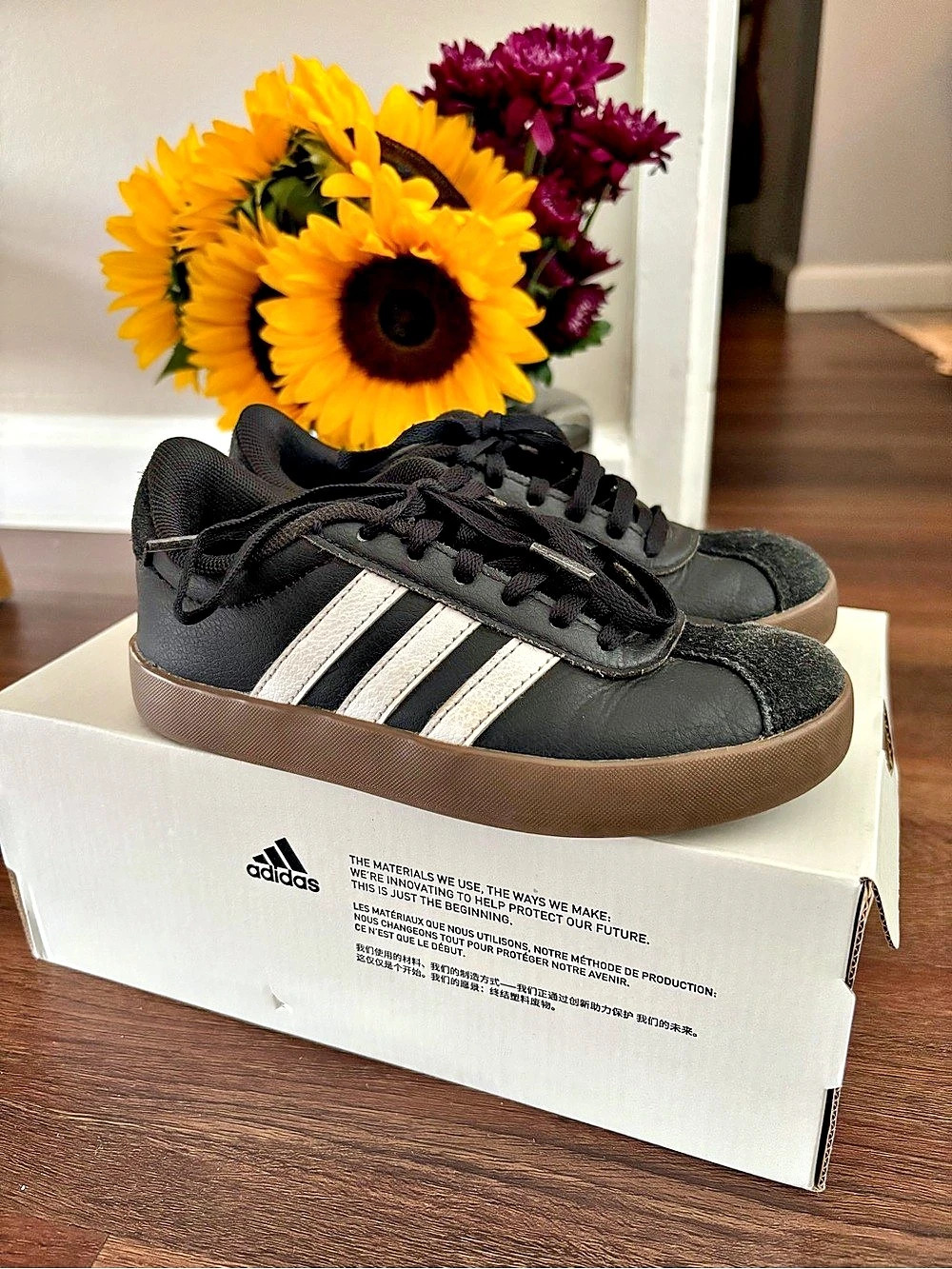 Adidas VL Court 3.0 K Black & White Kids US 13K